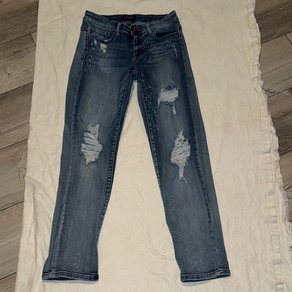 Blue Skinny Distressed Jeans with Rips and Full Length - Picture 1 of 4